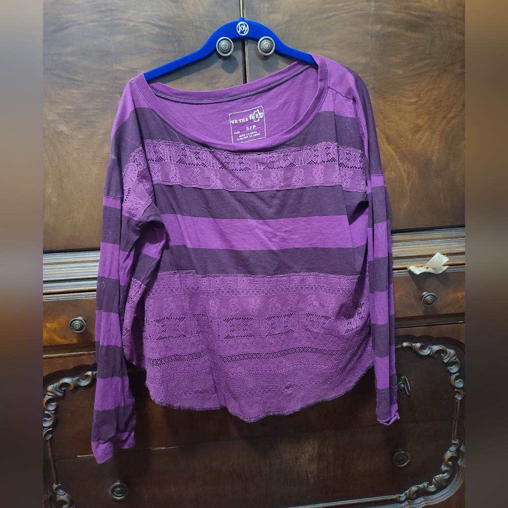 Free People Oversized Lace Inset Top SM